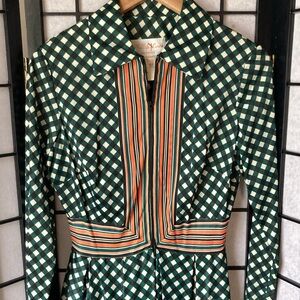 Elegant Long Sleeve Green Checkered Dress